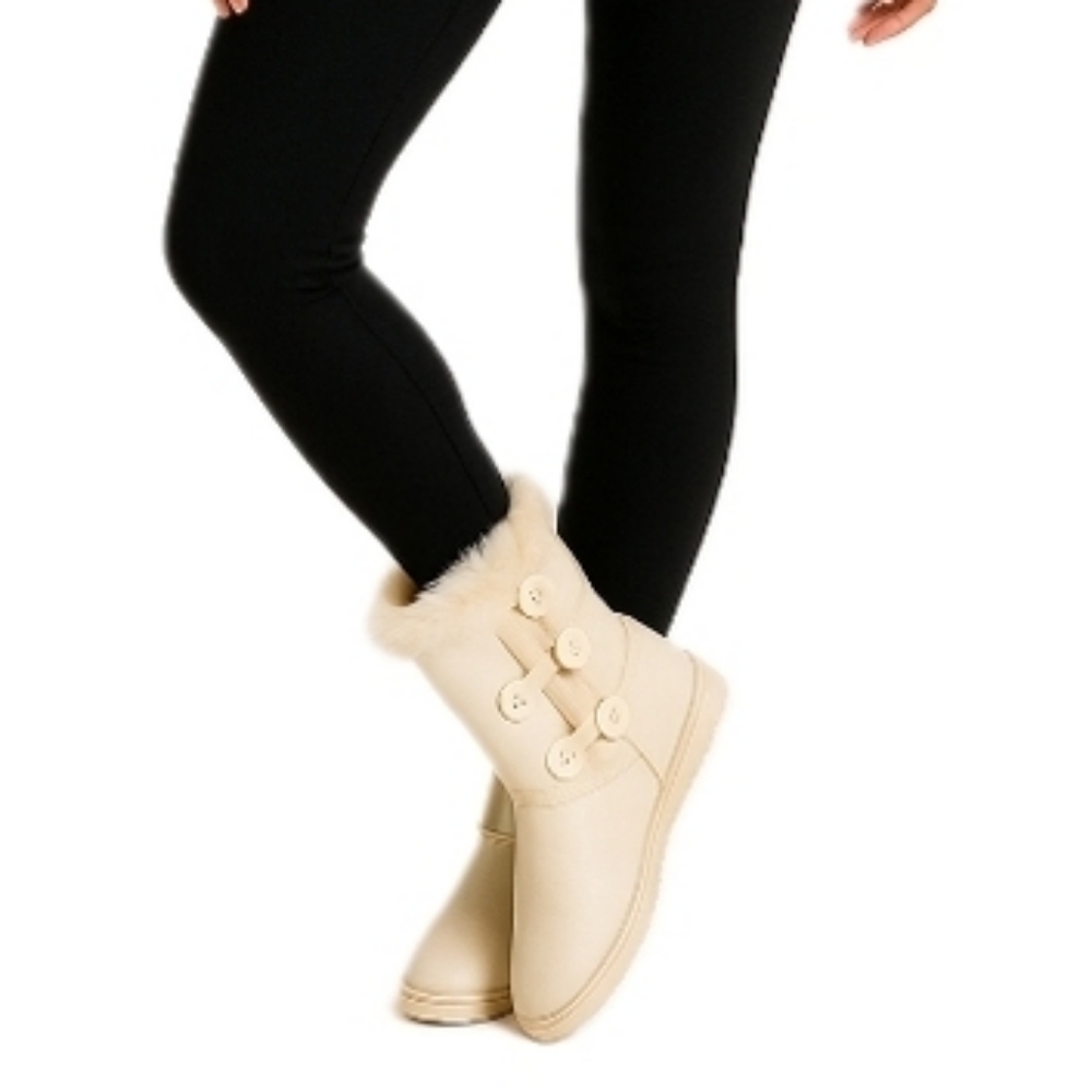 SilverDew Ivory Faux Fur Lined Winter Boots Triple Button Cozy Women's Boots